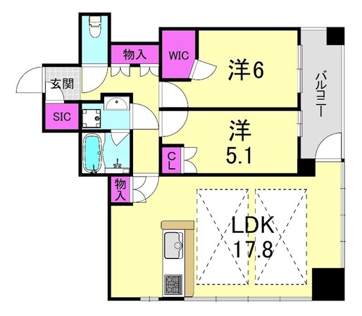 クレヴィアタワー御堂筋本町の物件間取画像